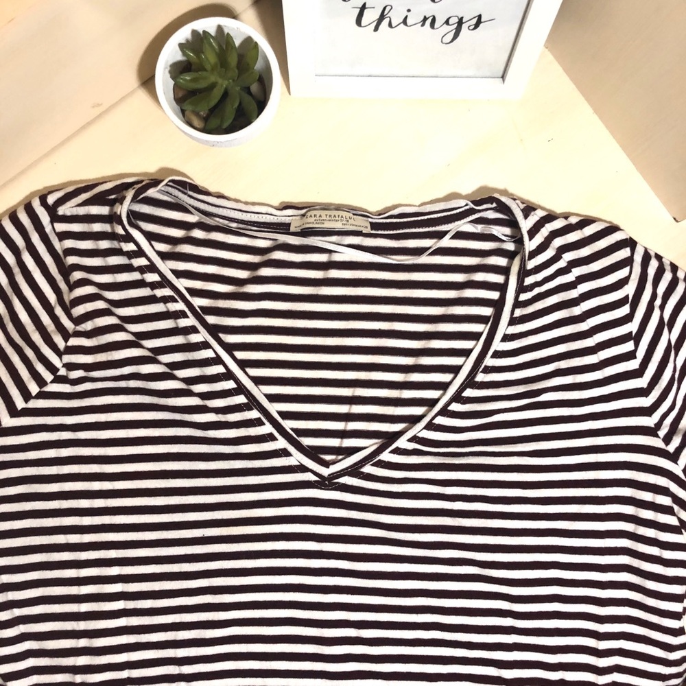ZARA Basic Short Sleeve Stripped Tee - Picture 4 of 5